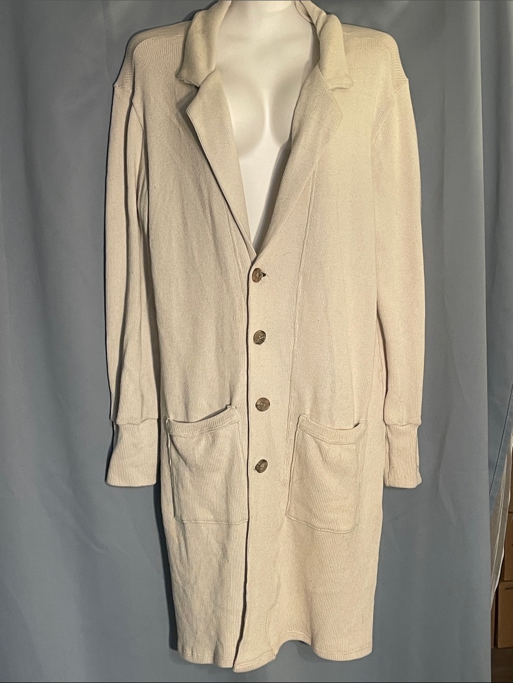 L&B Cream Long Knit Cardigan Coatigan